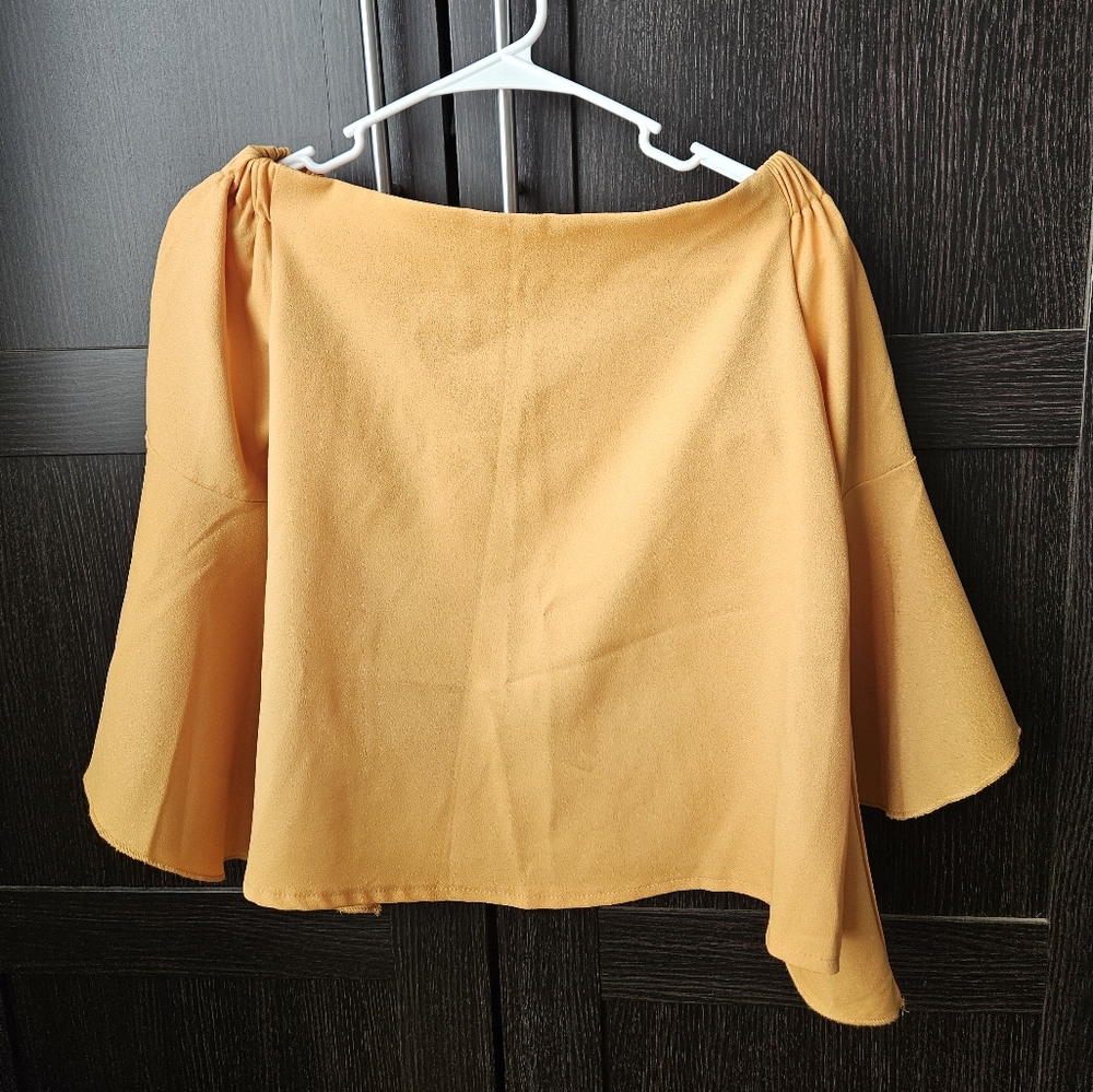 Off the shoulder mustard yellow top
